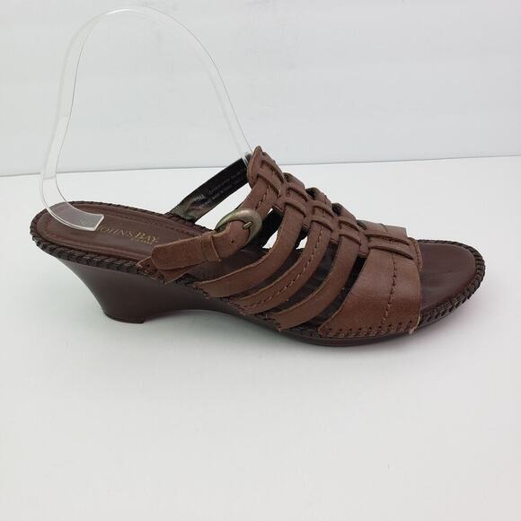 St Johns Bay Carmelita Womens Size 10 Brown Leather Slip On Slide Wedge Sandals - Picture 2 of 10